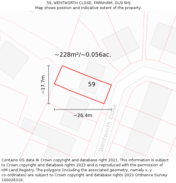 59, WENTWORTH CLOSE, FARNHAM, GU9 9HJ: Plot and title map