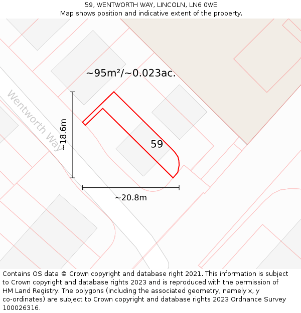 59, WENTWORTH WAY, LINCOLN, LN6 0WE: Plot and title map