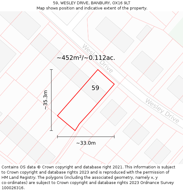 59, WESLEY DRIVE, BANBURY, OX16 9LT: Plot and title map