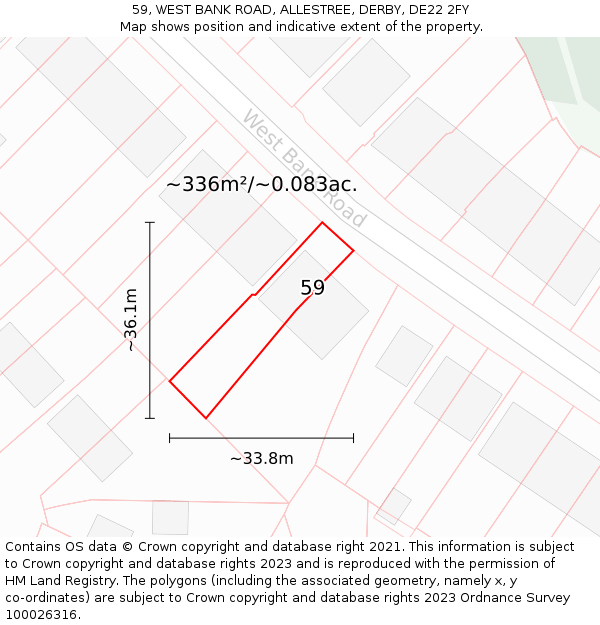 59, WEST BANK ROAD, ALLESTREE, DERBY, DE22 2FY: Plot and title map