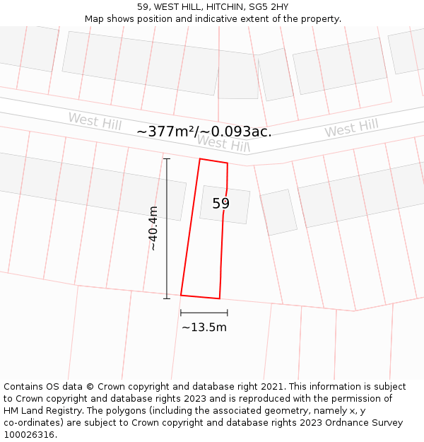 59, WEST HILL, HITCHIN, SG5 2HY: Plot and title map