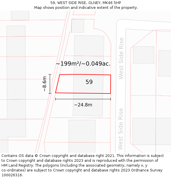 59, WEST SIDE RISE, OLNEY, MK46 5HP: Plot and title map