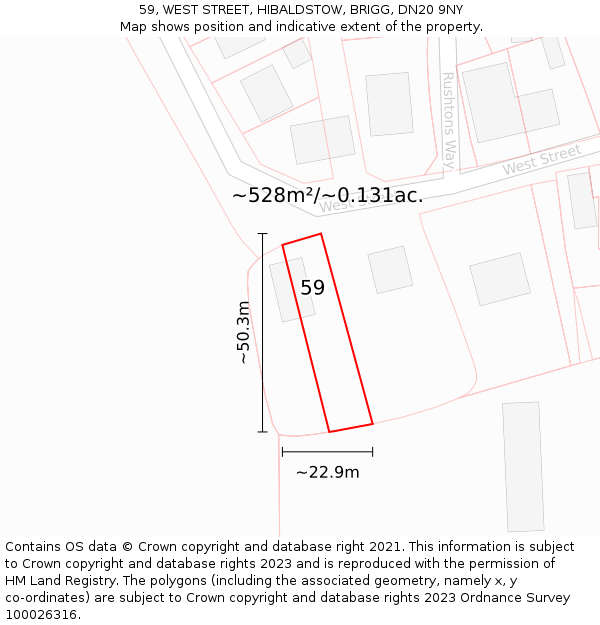 59, WEST STREET, HIBALDSTOW, BRIGG, DN20 9NY: Plot and title map