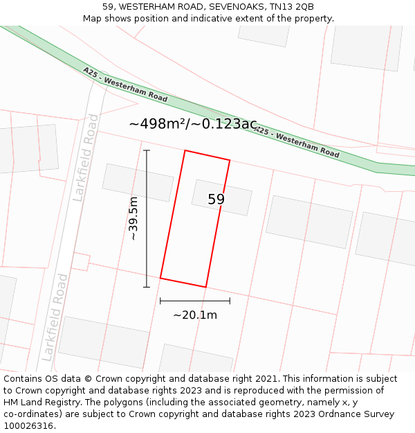 59, WESTERHAM ROAD, SEVENOAKS, TN13 2QB: Plot and title map