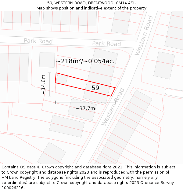 59, WESTERN ROAD, BRENTWOOD, CM14 4SU: Plot and title map
