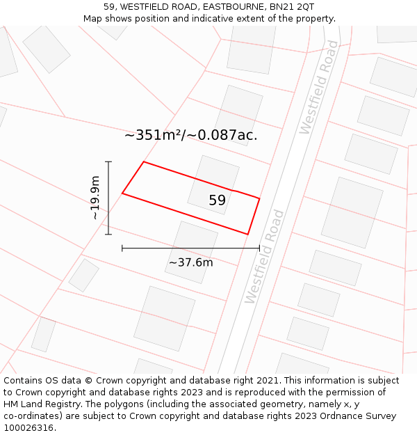 59, WESTFIELD ROAD, EASTBOURNE, BN21 2QT: Plot and title map