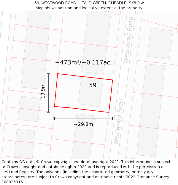 59, WESTWOOD ROAD, HEALD GREEN, CHEADLE, SK8 3JW: Plot and title map