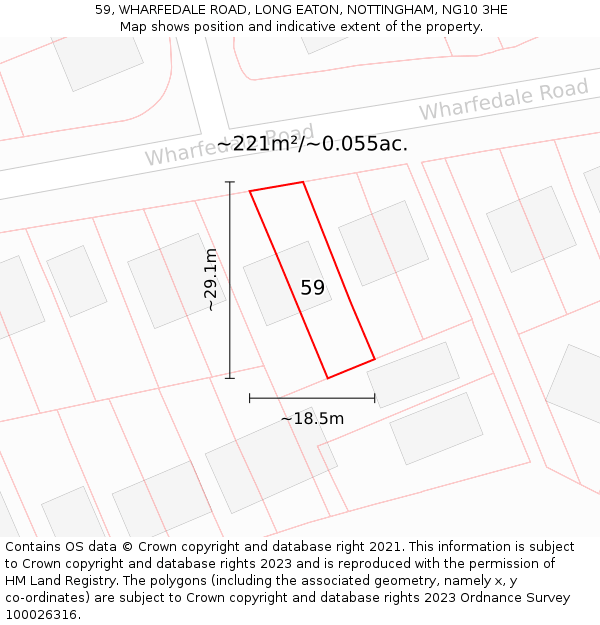 59, WHARFEDALE ROAD, LONG EATON, NOTTINGHAM, NG10 3HE: Plot and title map