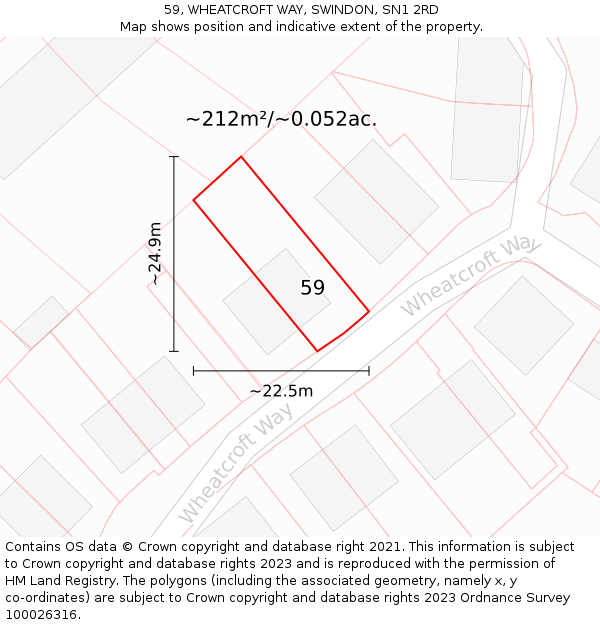 59, WHEATCROFT WAY, SWINDON, SN1 2RD: Plot and title map