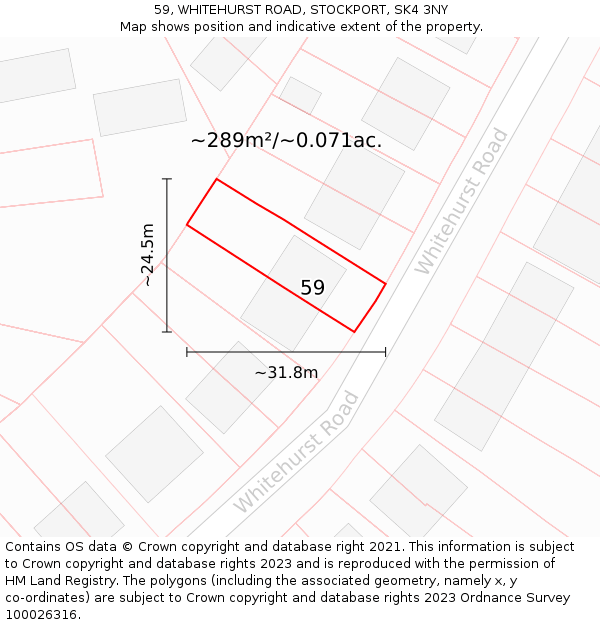 59, WHITEHURST ROAD, STOCKPORT, SK4 3NY: Plot and title map