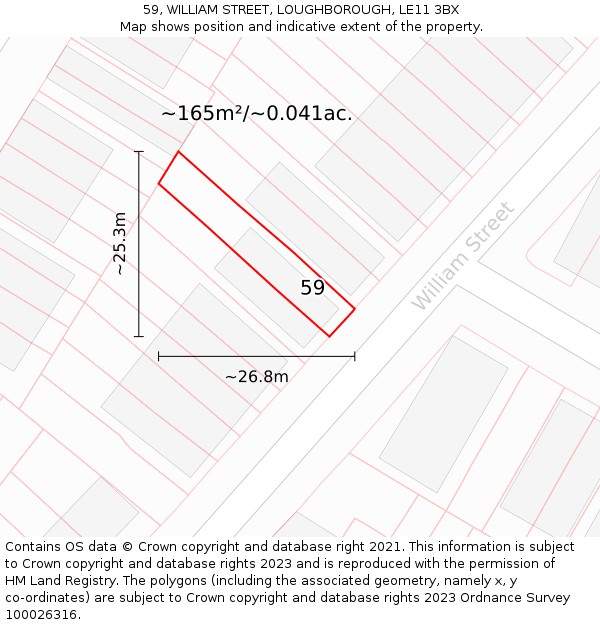 59, WILLIAM STREET, LOUGHBOROUGH, LE11 3BX: Plot and title map