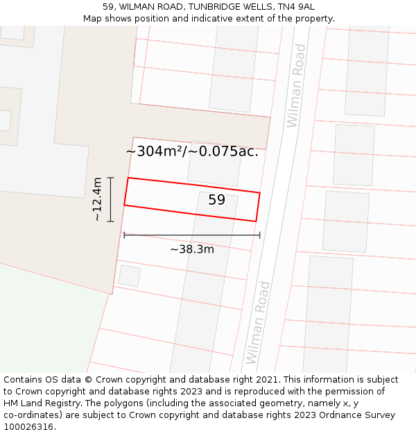 59, WILMAN ROAD, TUNBRIDGE WELLS, TN4 9AL: Plot and title map