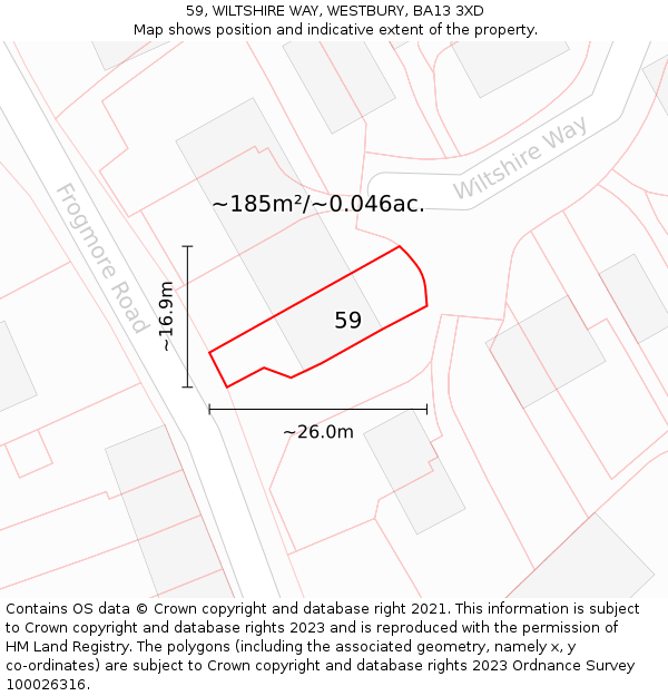 59, WILTSHIRE WAY, WESTBURY, BA13 3XD: Plot and title map