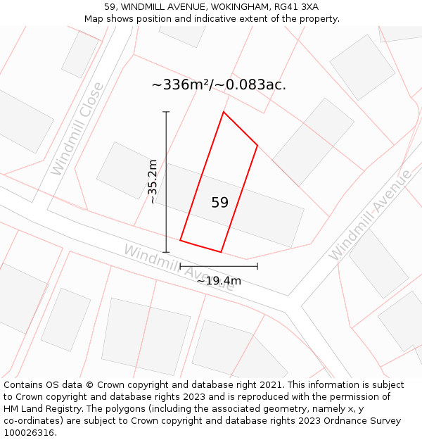 59, WINDMILL AVENUE, WOKINGHAM, RG41 3XA: Plot and title map