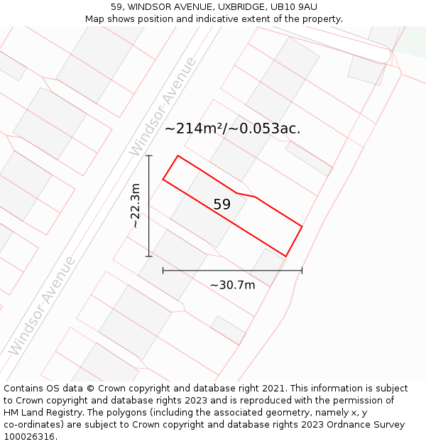 59, WINDSOR AVENUE, UXBRIDGE, UB10 9AU: Plot and title map