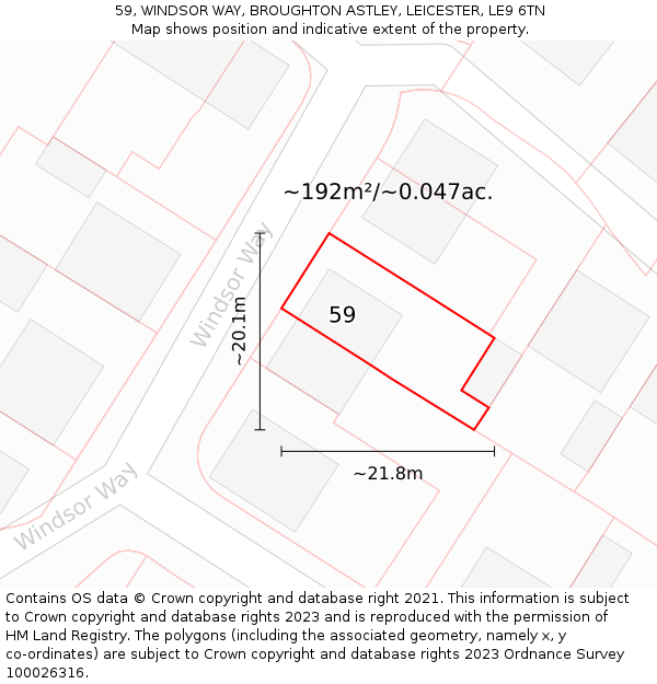 59, WINDSOR WAY, BROUGHTON ASTLEY, LEICESTER, LE9 6TN: Plot and title map