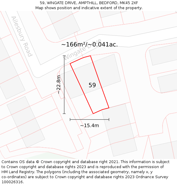 59, WINGATE DRIVE, AMPTHILL, BEDFORD, MK45 2XF: Plot and title map