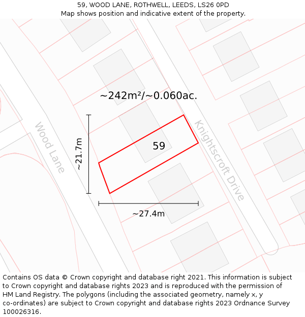 59, WOOD LANE, ROTHWELL, LEEDS, LS26 0PD: Plot and title map