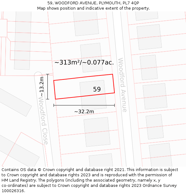 59, WOODFORD AVENUE, PLYMOUTH, PL7 4QP: Plot and title map