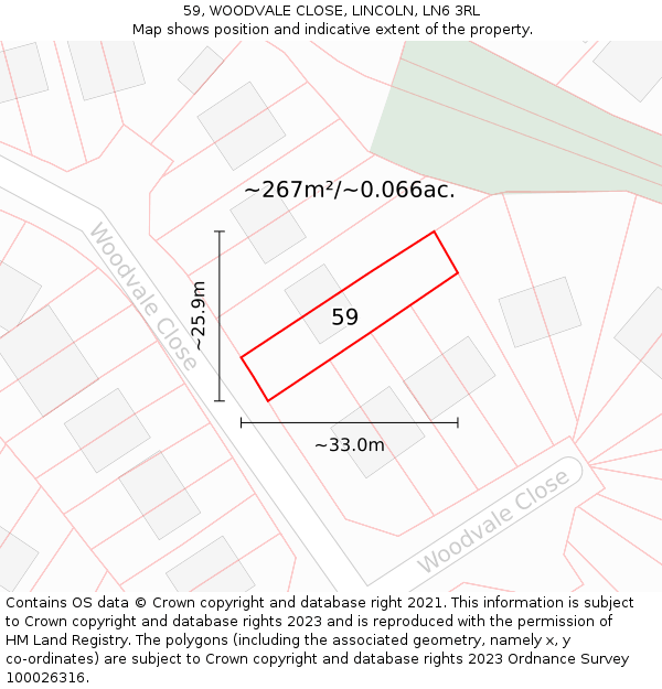 59, WOODVALE CLOSE, LINCOLN, LN6 3RL: Plot and title map