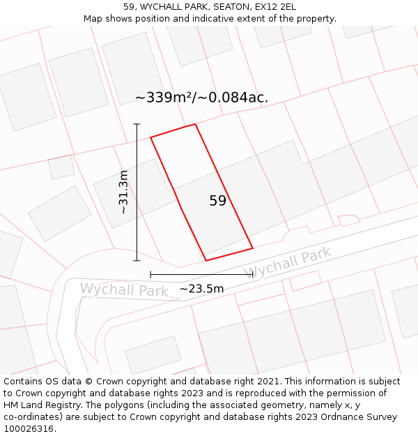 59, WYCHALL PARK, SEATON, EX12 2EL: Plot and title map