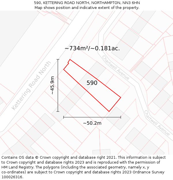 590, KETTERING ROAD NORTH, NORTHAMPTON, NN3 6HN: Plot and title map