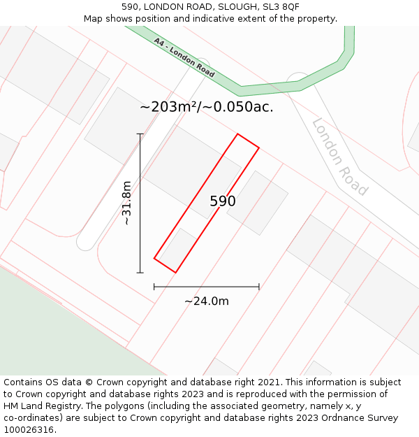 590, LONDON ROAD, SLOUGH, SL3 8QF: Plot and title map