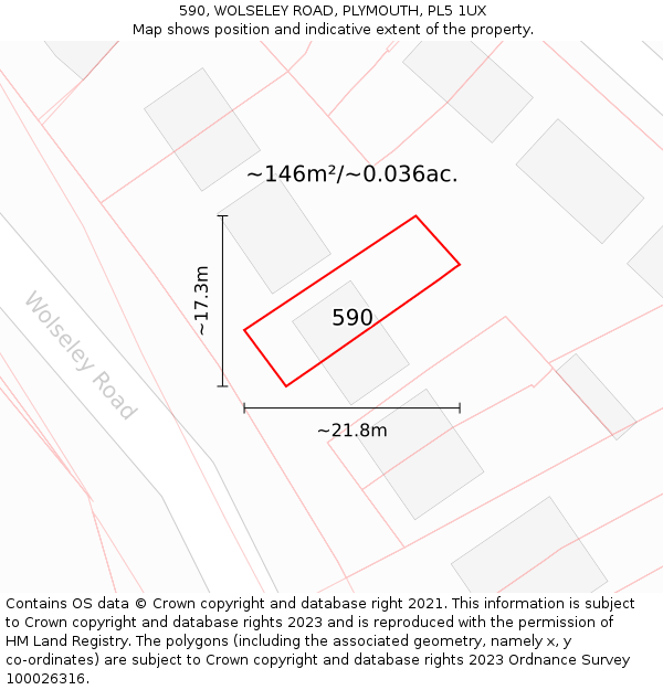 590, WOLSELEY ROAD, PLYMOUTH, PL5 1UX: Plot and title map