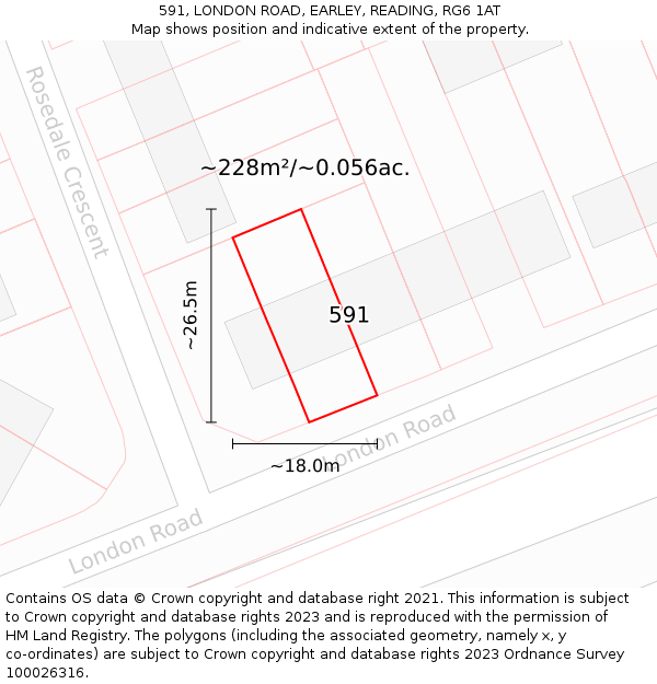 591, LONDON ROAD, EARLEY, READING, RG6 1AT: Plot and title map