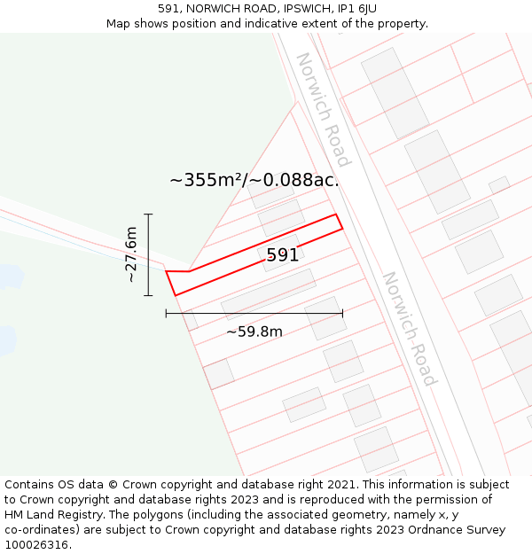 591, NORWICH ROAD, IPSWICH, IP1 6JU: Plot and title map