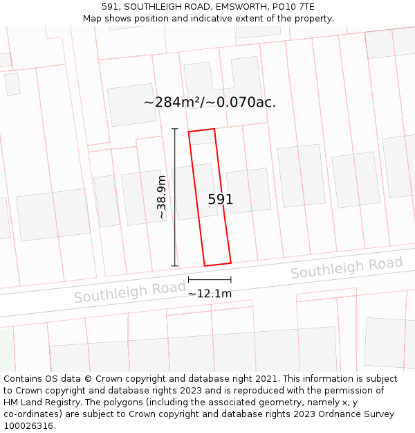 591, SOUTHLEIGH ROAD, EMSWORTH, PO10 7TE: Plot and title map