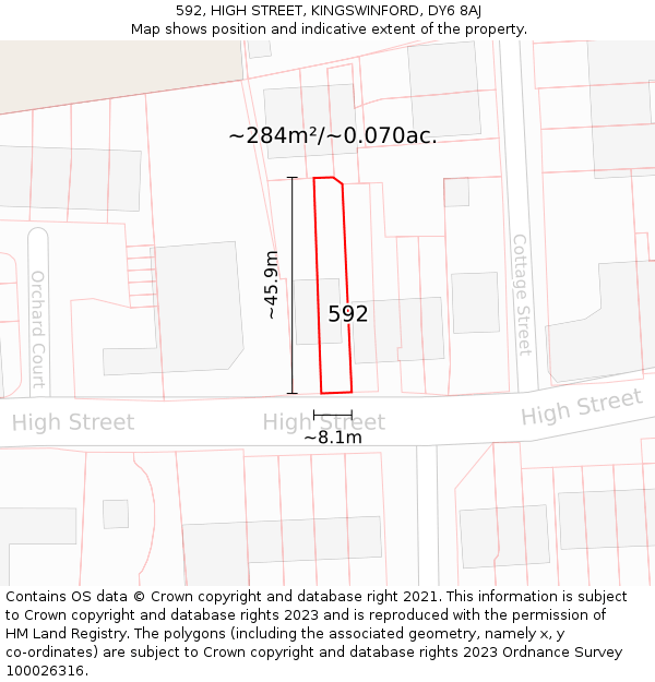 592, HIGH STREET, KINGSWINFORD, DY6 8AJ: Plot and title map