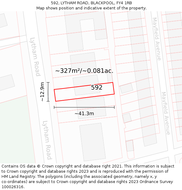 592, LYTHAM ROAD, BLACKPOOL, FY4 1RB: Plot and title map