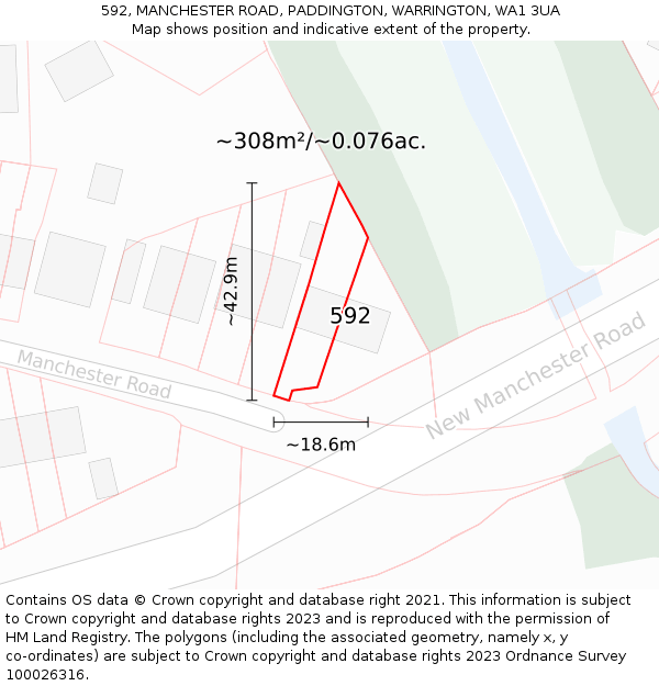 592, MANCHESTER ROAD, PADDINGTON, WARRINGTON, WA1 3UA: Plot and title map