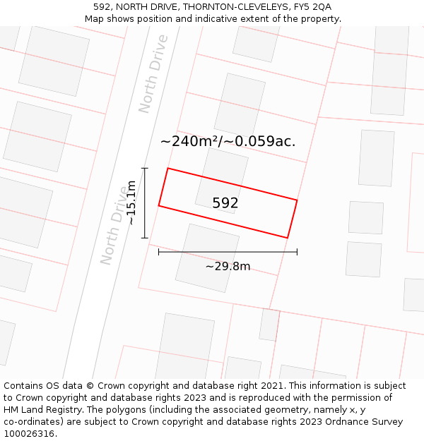 592, NORTH DRIVE, THORNTON-CLEVELEYS, FY5 2QA: Plot and title map