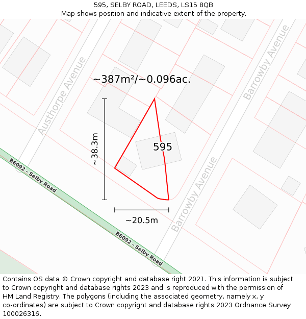 595, SELBY ROAD, LEEDS, LS15 8QB: Plot and title map