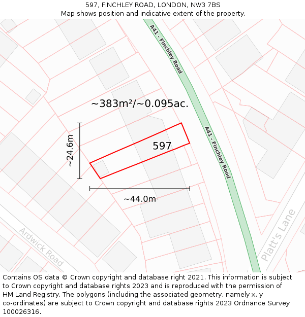 597, FINCHLEY ROAD, LONDON, NW3 7BS: Plot and title map