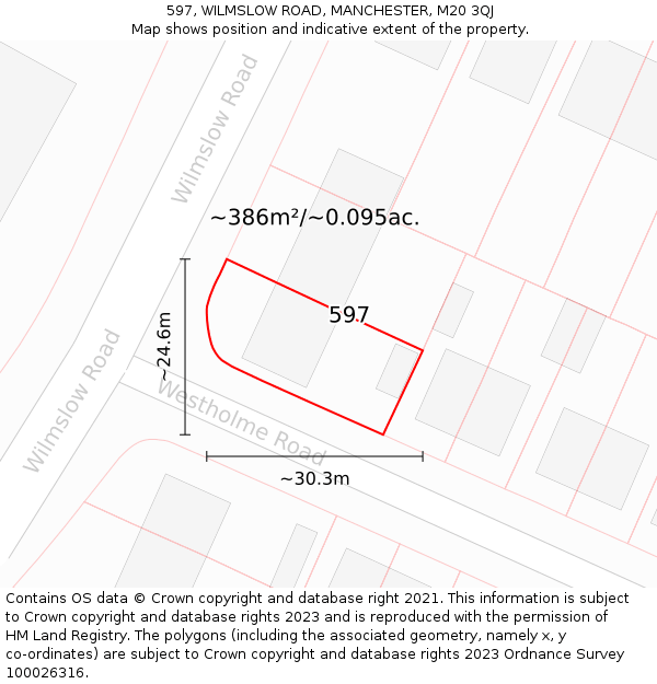 597, WILMSLOW ROAD, MANCHESTER, M20 3QJ: Plot and title map