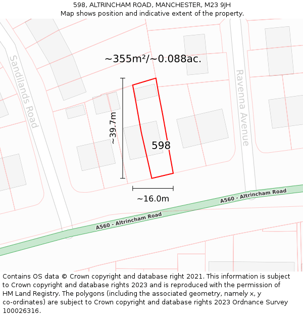 598, ALTRINCHAM ROAD, MANCHESTER, M23 9JH: Plot and title map