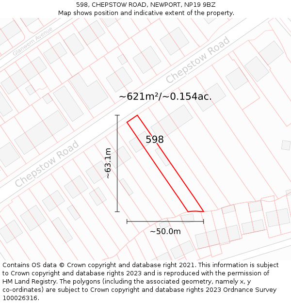 598, CHEPSTOW ROAD, NEWPORT, NP19 9BZ: Plot and title map