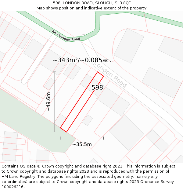 598, LONDON ROAD, SLOUGH, SL3 8QF: Plot and title map