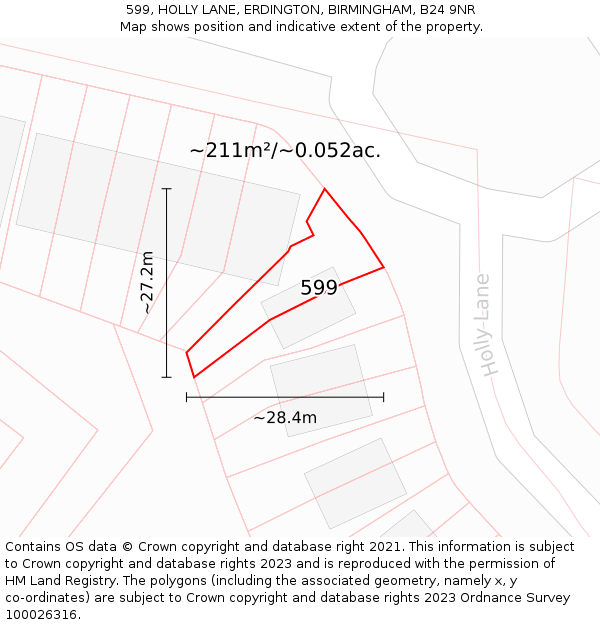 599, HOLLY LANE, ERDINGTON, BIRMINGHAM, B24 9NR: Plot and title map