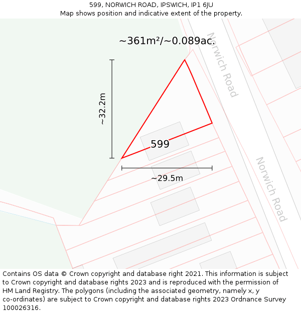 599, NORWICH ROAD, IPSWICH, IP1 6JU: Plot and title map