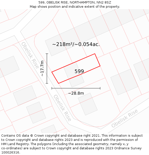 599, OBELISK RISE, NORTHAMPTON, NN2 8SZ: Plot and title map