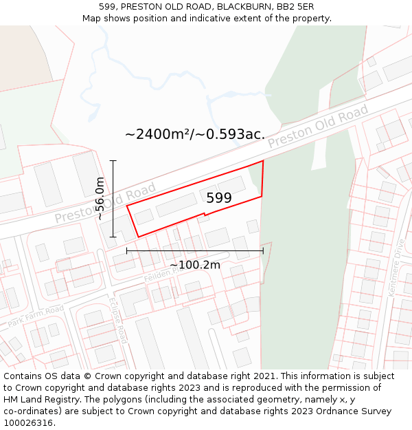 599, PRESTON OLD ROAD, BLACKBURN, BB2 5ER: Plot and title map