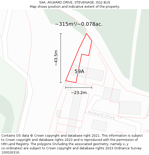 59A, AYLWARD DRIVE, STEVENAGE, SG2 8US: Plot and title map