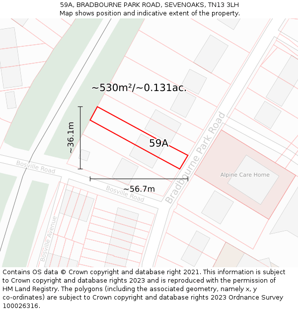 59A, BRADBOURNE PARK ROAD, SEVENOAKS, TN13 3LH: Plot and title map