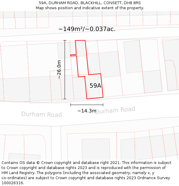 59A, DURHAM ROAD, BLACKHILL, CONSETT, DH8 8RS: Plot and title map