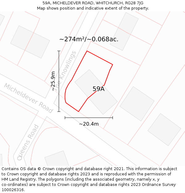 59A, MICHELDEVER ROAD, WHITCHURCH, RG28 7JG: Plot and title map