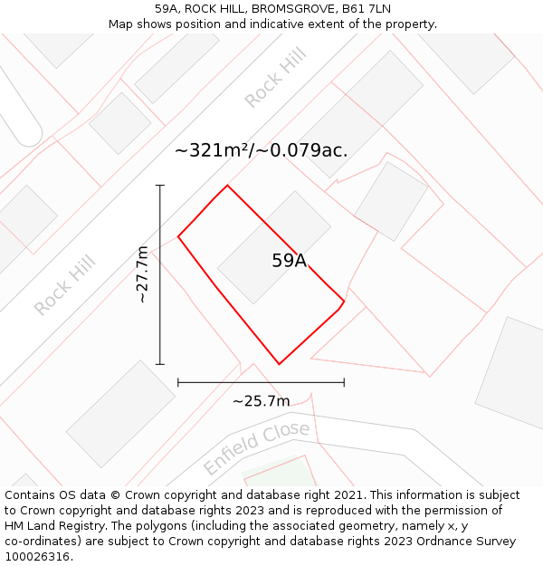 59A, ROCK HILL, BROMSGROVE, B61 7LN: Plot and title map